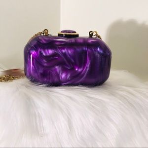 Small purple clutch bag with gold chain; new